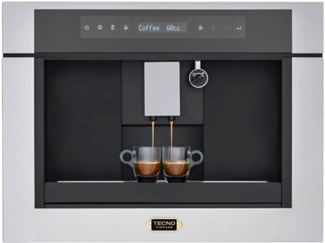 Cafeteira de Embutir Tecno Vintage em aço inox escovado, 60 cm, preparo automático de 4 tipos de café, água quente, pressão de 20 BAR, jarra térmica para leite, 220V – Casa de Lila
