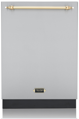 Lava-louças para Revestir Tecno Vintage em inox escovado, 60 cm, de embutir, 16 serviços, 9 programas de lavagem, puxador em latão polido, 220V – Casa de Lila