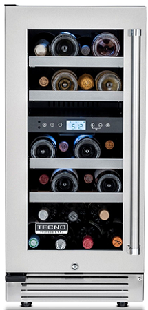 Adega Tecno Professional TR08AVDA 38 cm, de piso e embutir, 23 garrafas, abertura à esquerda, 2 zonas, inox escovado 220V – Casa de Lila
