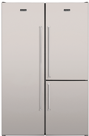 Refrigerador de embutir e de piso DUO 600 P, all freezer e bottom freezer, 602 litros, abertura all freezer à esquerda e bottom freezer reversível, puxadores em aço inox escovado, Tecno Professional - 220V
