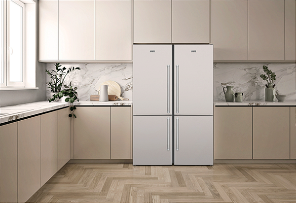 Refrigerador de embutir e de piso, bottom freezer 60 cm, 324 litros, abertura da direita para a esquerda, puxadores em aço inox escovado, Tecno Professional - 220V