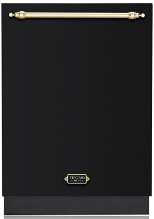 Lava-Louças Tall Tub de Embutir Tecno Vintage 60 cm, 16 Serviços, 9 Programas, Preto Fosco e Puxador em Latão - Casa de Lila