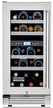Adega Tecno Professional 38 cm, 23 Garrafas, 2 Zonas de Temperatura, Inox Escovado, Porta à Esquerda, 220V - Casa de Lila
