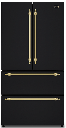 Refrigerador Tecno Vintage 91 cm, French Door, 571 litros, Ice Maker, Preto Fosco, Puxadores em Latão Polido, 220V - Casa de Lila