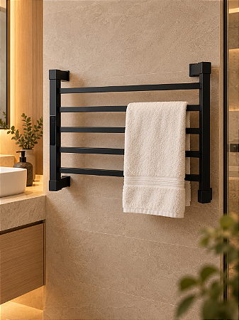 Toalheiro Elétrico Top Preto Fosco Aquece Toalheiros – Bivolt e Bilateral | Casa de Lila