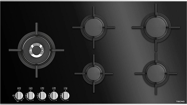 Cooktop á gás 90 cm vitroceramico, 5 queimadores profissionais a gás em latão, moldura em inox, com queimador Dual Flame de 5.000 W, Tecno Original-220V