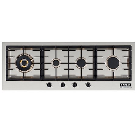 Cooktop á gás filotop 110 cm, 4 queimadores,aço escovado, emblema Tecno cromado, com queimador Dual Flame de 4.000 W, Tecno Professional-220V