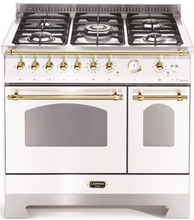 Fogão 90 cm Branco perolizado, de piso e de embutir, 5 queimadores a gás, 2 fornos elétricos com churrasqueiras, Vintage, Lofra- 220V