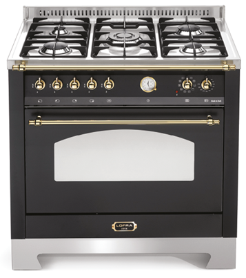 Fogão Preto Fosco 90 cm, de piso e de embutir, 5 queimadores a gás, forno elétrico com churrasqueira,Vintage, Lofra- 220V