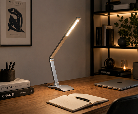 Abajur para Escrivaninha – Luminária de Mesa Articulada para Trabalho e Estudo com Proteção para os Olhos, em Alumínio, Luz Quente (Amarelada), 80 cm, Bivolt | Casa de Lila