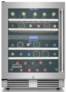 Adega 60 cm, de piso e de embutir, p/ 43 garrafas, abertura p/ esquerda, 2 zonas de temp., puxador em inox escovado, Tecno Professional-220V