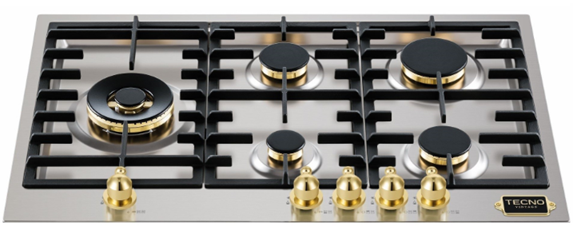 Cooktop a gás 75 cm, inox ,5 queimadores, com tripla chama Lateral ,Dual flame 4.000W, Tecno Vintage - 220V