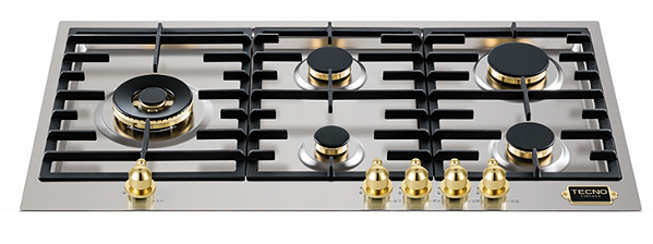 Cooktop a gás 90 cm, inox ,5 queimadores, com tripla chama Lateral ,Dual flame 4.000W, Tecno Vintage - 220V
