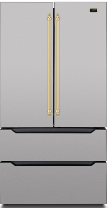 Refrigerador 91 cm, de piso e de embutir, french door, com 636 litros, ice maker, puxadores em latão polido, Tecno Vintage-220V