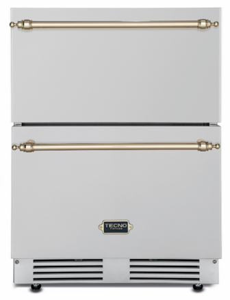 Gaveta Refrigerada 60 cm, de piso e de embutir, com 95 litros, uso externo ou interno, puxadores em latão polido, Tecno Vintage -220V