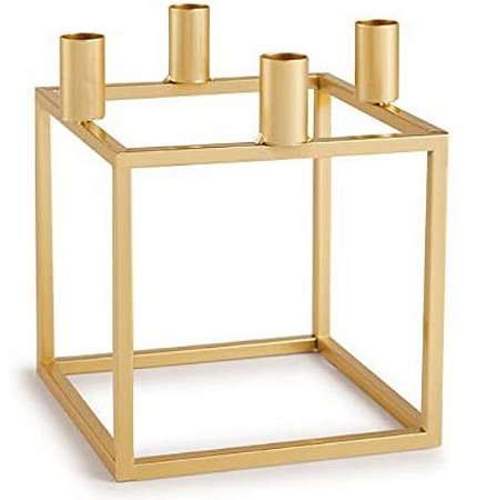 Porta Velas Dourado em Metal - 16 x 16 x 16 cm