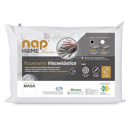 Travesseiro Viscoelástico NAP home premium Nasa Tecido percal C/ 200 fios  Fechamento C/ ziper