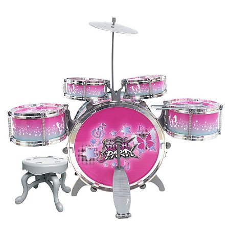 Bateria Musical Infantil Rock Party  DM Toys DMT6066 Rosa