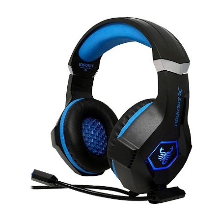 Fone de Ouvido Headphone Gamer X-Soldado Scorpion Rgb Infokit Azul