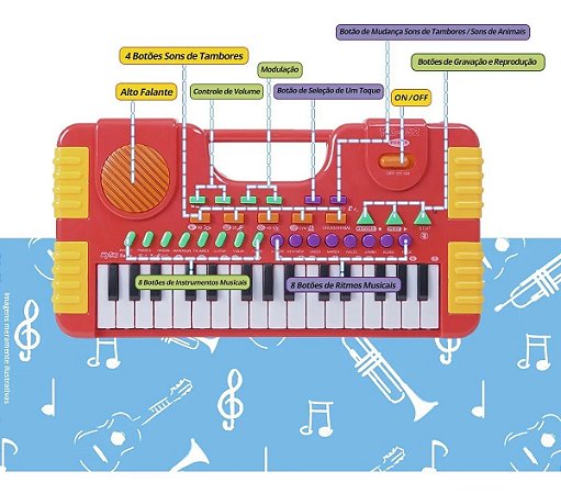 Teclado Musical Infantil Piano 8 Sons Instrumentos Grava Top