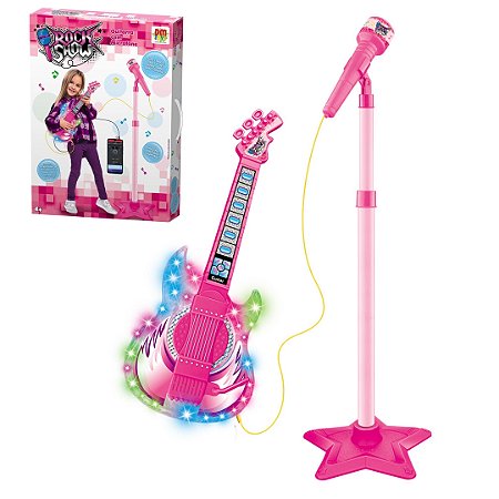 Guitarra com Microfone e Pedestal Infantil Rock Show Dm Toys DMT5893