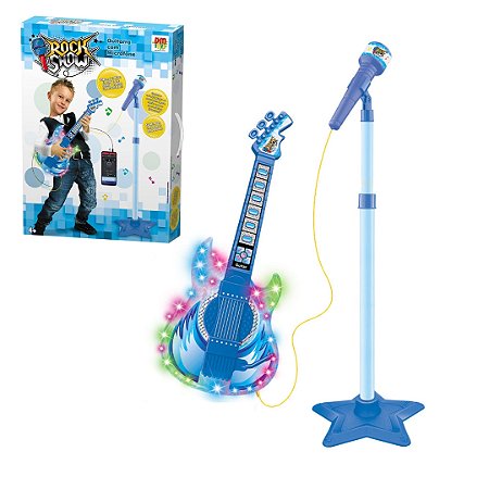 Guitarra com Microfone e Pedestal Infantil Rock Show Dm Toys DMT5894