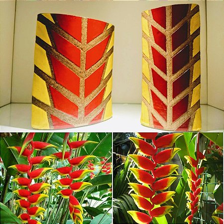 Vasos em Ceramica de Alta Temperatura Feito a Mao - HELICONIA I e II - BANANEIRA DO BREJO - Flor Tropical - Brasil