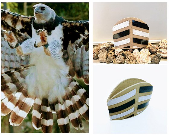 Vaso em Ceramica de Alta Temperatura - Escultura Gaviao-Real - Acre Floresta Amazonica - Feito a Mao