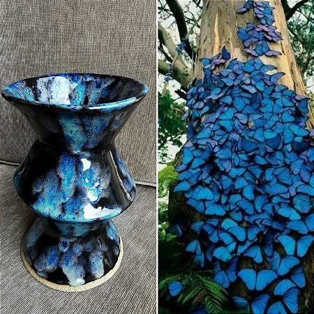 Escultura de Ceramica Feito a Mao PANAPANA - Borboleta Morpho - Floresta Amazonica e Mata Atlantica - Brasil - Ceramica de Alta Temperatura