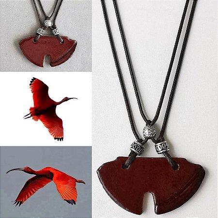 Colar de Ceramica - Guara-Vermelho - America do Sul - Série Pássaros do Brasil - Feito a mão