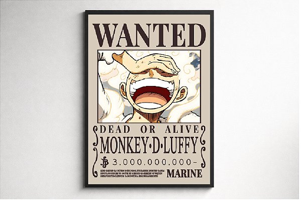 Quadro One Piece – Wanted Luffy — Poster Emoldurado Tamanho A3 ( 30 x 42 cm )
