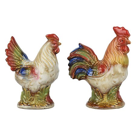 Jogo Galo E Galinha De Ceramica Loja De Artigos Para Decoracao Kasa Ideia