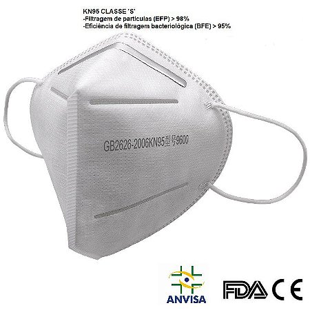 Máscara Respirador de Proteçao kN95 classe S Com Registro ANVISA Laudo BFE 95% FDA CA