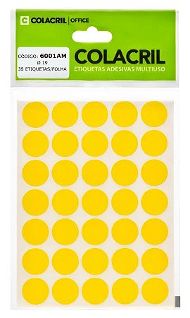 ETIQUETA MULTIUSO Ø19 6001AM AMARELA 6 FLS - COLACRIL