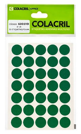 ETIQUETA MULTIUSO Ø19 6001VD VERDE 6 FLS - COLACRIL