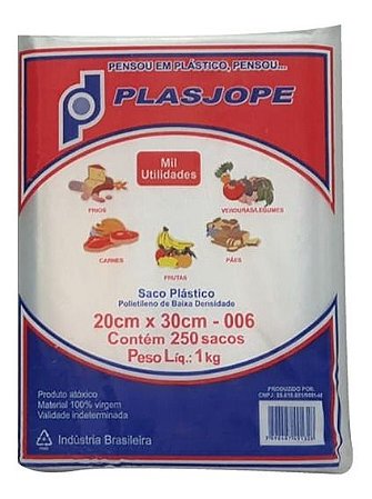 SACO PLÁSTICO PE 20X30X006 1KG - PLASJOPE