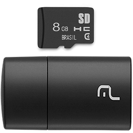 PEN DRIVE 2 em 1 LEITOR USB + CARTÃO DE MEMÓRIA CLASSE 4 8GB PRETO MC161 - MULTILASER