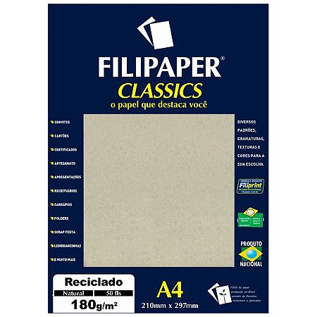 PAPEL RECICLADO 180 G/M² A4 NATURAL C/50 FLS - FILIPERSON