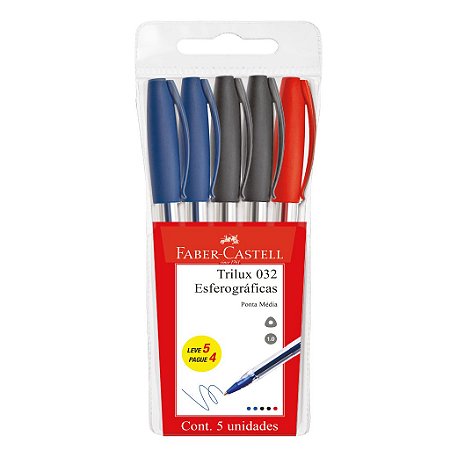 CANETA ESFEROGRÁFICA TRILUX 032 MIX C/5 UNIDADES - FABER-CASTELL