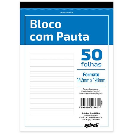 BLOCO COM PAUTA 142MMX198MM 50 FLS - SPIRAL