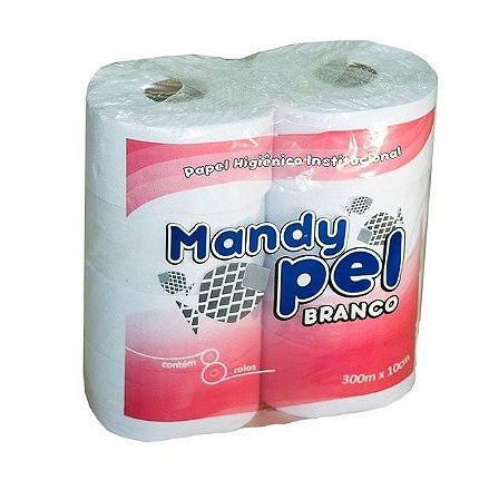 PAPEL HIGIÊNICO ROLÃO 300MX10CM BRANCO C/8 UNIDADES - MANDYPEL