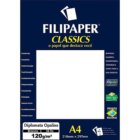 PAPEL DIPLOMATA OPALINE 120 G/M² A4 BRANCO C/30 FLS - FILIPERSON