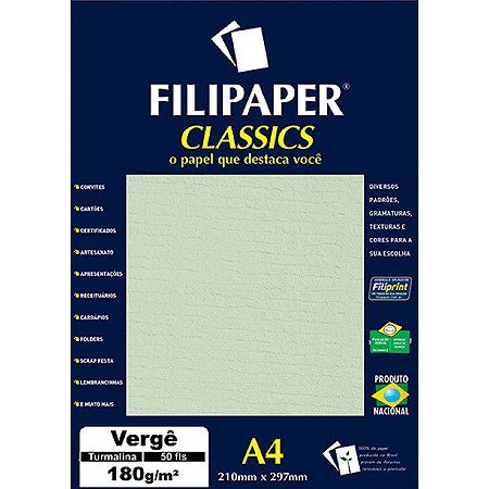 PAPEL VERGÊ 180 G/M² A4 TURMALINA C/50 FLS - FILIPERSON