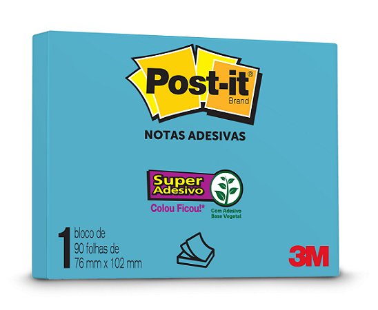 BLOCO ADESIVO POST-IT 657 76MMX102MM AZUL ELÉTRICO 90 FLS - 3M