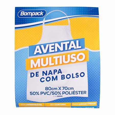 AVENTAL MULTIUSO DE NAPA C/BOLSO 80CMX70CM BRANCO - BOMPACK