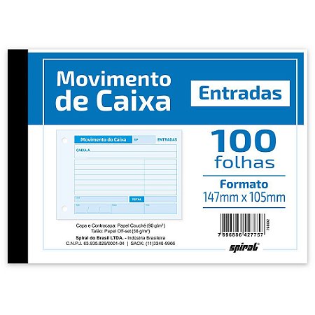 MOVIMENTO DO CAIXA ENTRADAS 100 FLS - SPIRAL