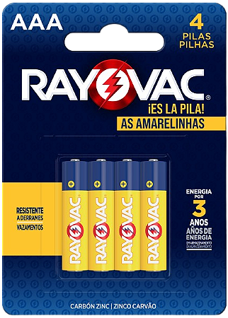 PILHA AS AMARELINHAS AAA PALITO C/4 UNIDADES - RAYOVAC