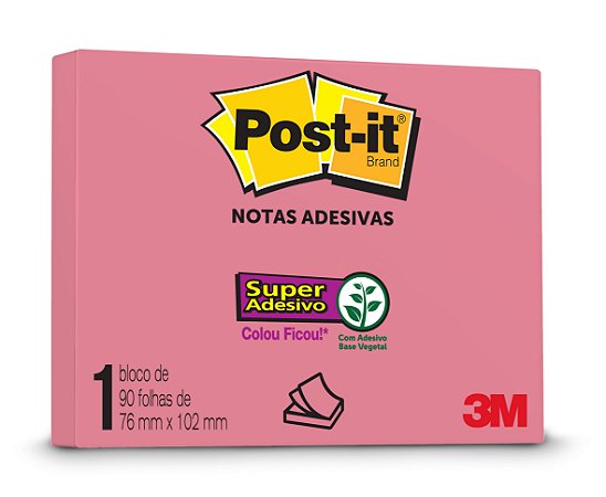 BLOCO ADESIVO POST-IT 657 76MMX102MM PINK 90 FLS - 3M