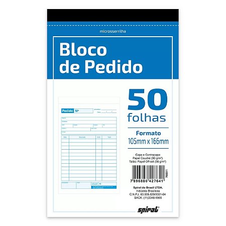 BLOCO DE PEDIDO 105MMX166MM 1 VIA 50 FLS - SPIRAL