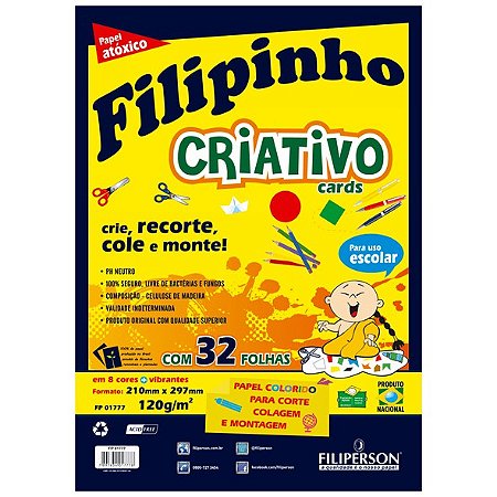 PAPEL FILIPINHO 120 G/M² A4 CRIATIVO CARDS 8 CORES C/32 FLS - FILIPERSON